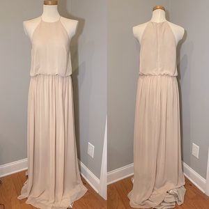 DONNA MORGAN Collection High Neck Full Length Formal Gown LT BEIGE Size 6